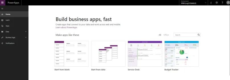 Creating empty XRM Environment in PowerApps