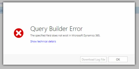 Query Builder Error when exporting solution in Dynamics 365